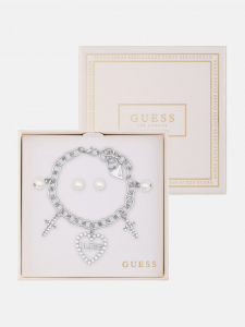 Demi Silver-Tone Charm Bracelet and Earrings Box Set