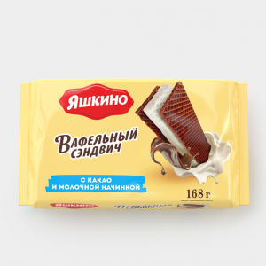 «Яшкино», вафельный сэндвич с какао и молочной начинкой, 168 г