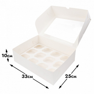 Коробка для 12 капкейков, NEW белая с окном