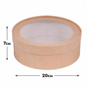 Коробка для зефира круглая с окном 20*7 см, крафт