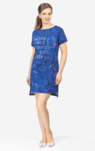 Туника, двойной принт, джинса, индиго (541-1)