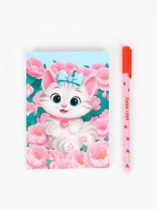 Подарочный набор, блокнот раскраска А6, 32 л., ручка пиши-стирай «Кошка»