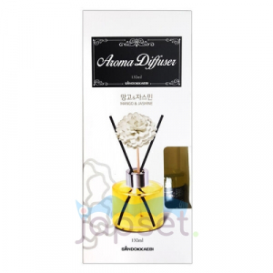 Aroma Diffuser Жидкий освежитель воздуха, стеклянный флакон, палочки, аромат манго и жасмина, 130 мл