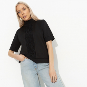 Водолазка комбинированная с кружевом, Фирменное приветствие (черная, со вставкой)