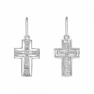 Крест с фианитом родированный серебро 925*