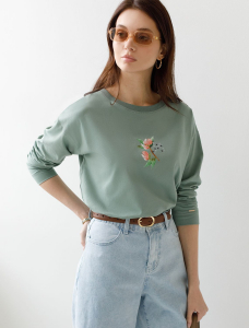 Лонгслив с принтом из премиального хлопка с эластаном