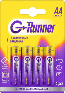 Батарейки алкалиновые «G-runner» AA/LR6, 1,5 V, в блистере 4 батарейки, (упаковка 12шт.)