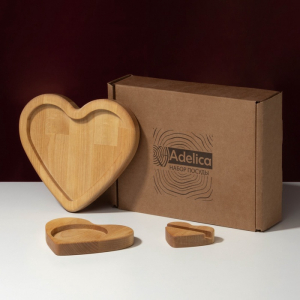 Подарочный набор посуды Adelica «Для тебя», тарелка 20?17 см, подставка под горячее и телефон, дерево берёза