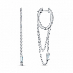 Серьги с фианитом родированные серебро 925*