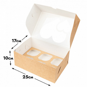 Коробка для 6 капкейков, Крафт с окном 