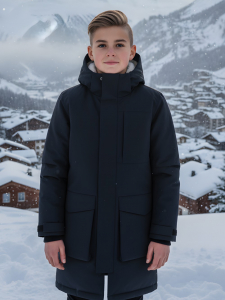 Парка зимняя подростковая для мальчика с капюшоном черного цвета 9539Ch