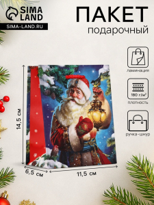 Пакет подарочный новогодний ламинированный, «Синички», 11.5?6.5?14.5 см