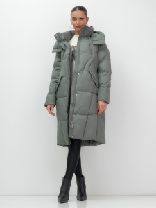 Пальто зимнее утепленное с капюшоном женское цвета хаки 7709Kh