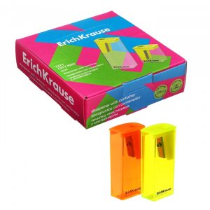 Точилка ErichKrause City Neon, 1 отверстие, с контейнером, пластиковая, МИКС