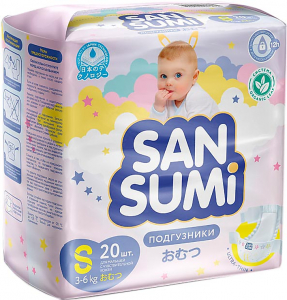 Подгузники, размер S (3-6 kg) «Sansumi», 470г