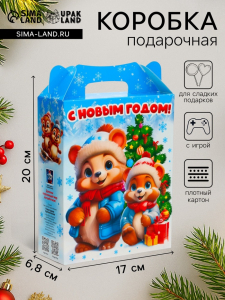 Подарочная коробка Новогодняя ПОДАРОК ХРОМ «Лесная банда» с игрой и анимацией 17?6.8?20 см