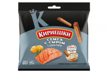 «Кириешки», сухарики со вкусом семги с сыром и соусом тар-тар «Calve», 85 г