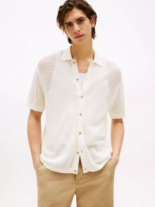 Short-Sleeve Open-Knit Overshirt