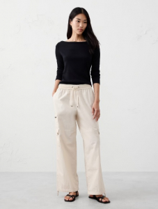 Straight High-Rise Poplin Pull-On Pant