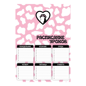 Расписание уроков А4, мелованный картон 235 г/м?, полноцветная печать, выборочный УФ-лак