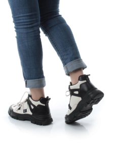 05-P51-1Z WHITE/BLACK Кроссовки женские зимние (натуральная и искусственная кожа, шерсть)
