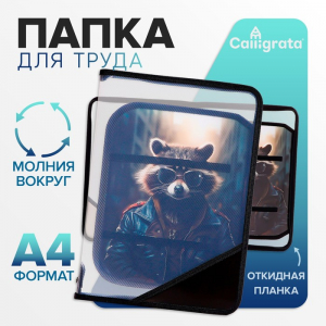 Папка для труда А4, 325 х 230 х 25 мм, молния вокруг, откидная планка, пластиковая, ПТР-1, Calligrata 