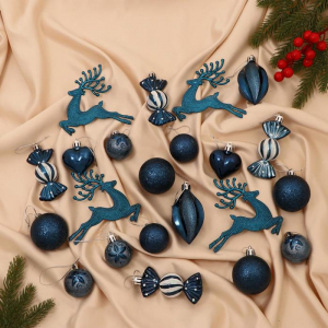 Ёлочные игрушки «Морозный день», шары новогодние, набор 22 шт., синий