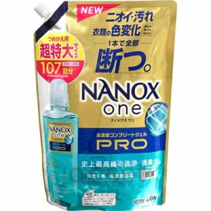 Lion Top Nanox One PRO Жидкое средство для стирки максимальное отстирывающее и дезодорирующее действие, сохранение цвета, защита от повреждений, суперконцентрат, мягкая упаковка с крышкой, 1070 гр