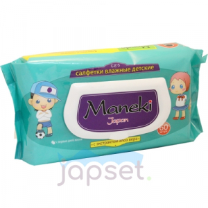 Maneki Kaiteki Салфетки влажные детские, Алоэ Вера, 60 шт