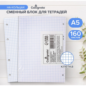 Сменный блок для тетрадей на кольцах А5, 160 листов в клетку, Calligrata