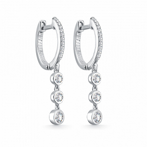 Серьги с фианитом родированные серебро 925*