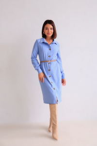 10901 Платье-рубашка из микровельвета небесно-голубое (остаток: 42)