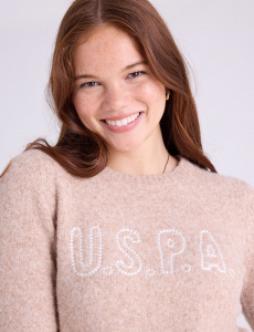 CREW NECK EMBROIDERED TIPPED SWEATER