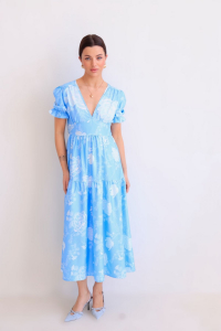 16211 Платье голубое с белыми пионами