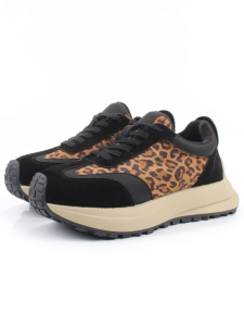 04-PCML24-1 BLACK/LEOPARD Кроссовки демисезонные женские (натуральная замша, натуральная кожа, байка)