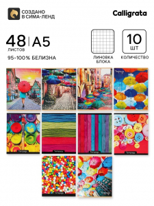 Тетради 10 штук (5 видов по 2 штуки), 48 листов в клетку Calligrata «Яркие цвета», обложка мелованный картон, УФ-лак, блок офсет