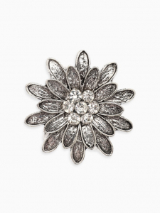 Кольцо для платка «Цветок Хризантема», белое в чернёном серебре