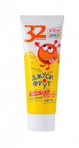Паста зубная 32 ЖЕМЧУЖИНЫ JUNIOR детская Укрепление эмали джуси-фрут 75г