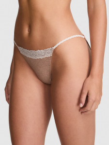 Cotton Lace-Trim String Bikini Panty