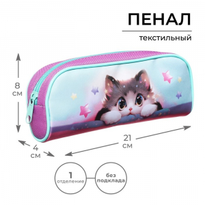 Пенал школьный, текстиль, 8?21?4 см«Кот корея»