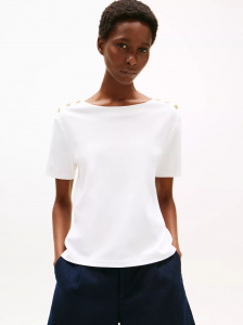 Gold Button-Shoulder T-Shirt
