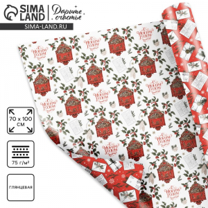 Бумага упаковочная новогодняя глянцевая двухсторонняя «С Новым годом», 70?100 см