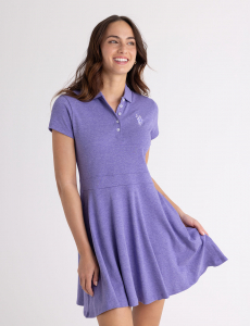 INTERLOCK HEATHER FIT AND FLARE POLO DRESS