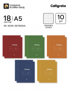 Тетради 10 штук, 18 листов в клетку «Однотонная Классика», обложка мелованная бумага, ВД-лак, блок офсет, 5 видов по 2 шт.