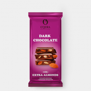 «O'Zera», шоколад горький с цельным миндалем Dark & Extra Almond, 90 г