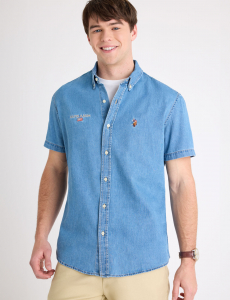 SHORT SLEEVE EMBROIDERED DENIM SHIRT
