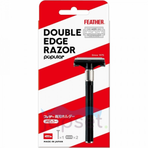 Feather Safety Razor Классический Т-образный станок со сменными двухсторонними лезвиями, ручка + 2 сменных лезвия
