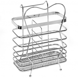 Подставка хромированная для столовых приборов 15х7,5х15,5см, на рейлинг, на ножках (Китай)