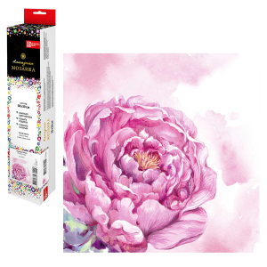 Алмазная  мозаика (набор для творчества), РОЗОВЫЙ ПИОН, 30*30 см, 22 цветов страз, картонная коробка с европодвесом