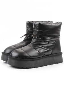 04-WA003-1M BLACK Ботинки зимние женские (натуральная кожа, курточная ткань, 100% шерсть)